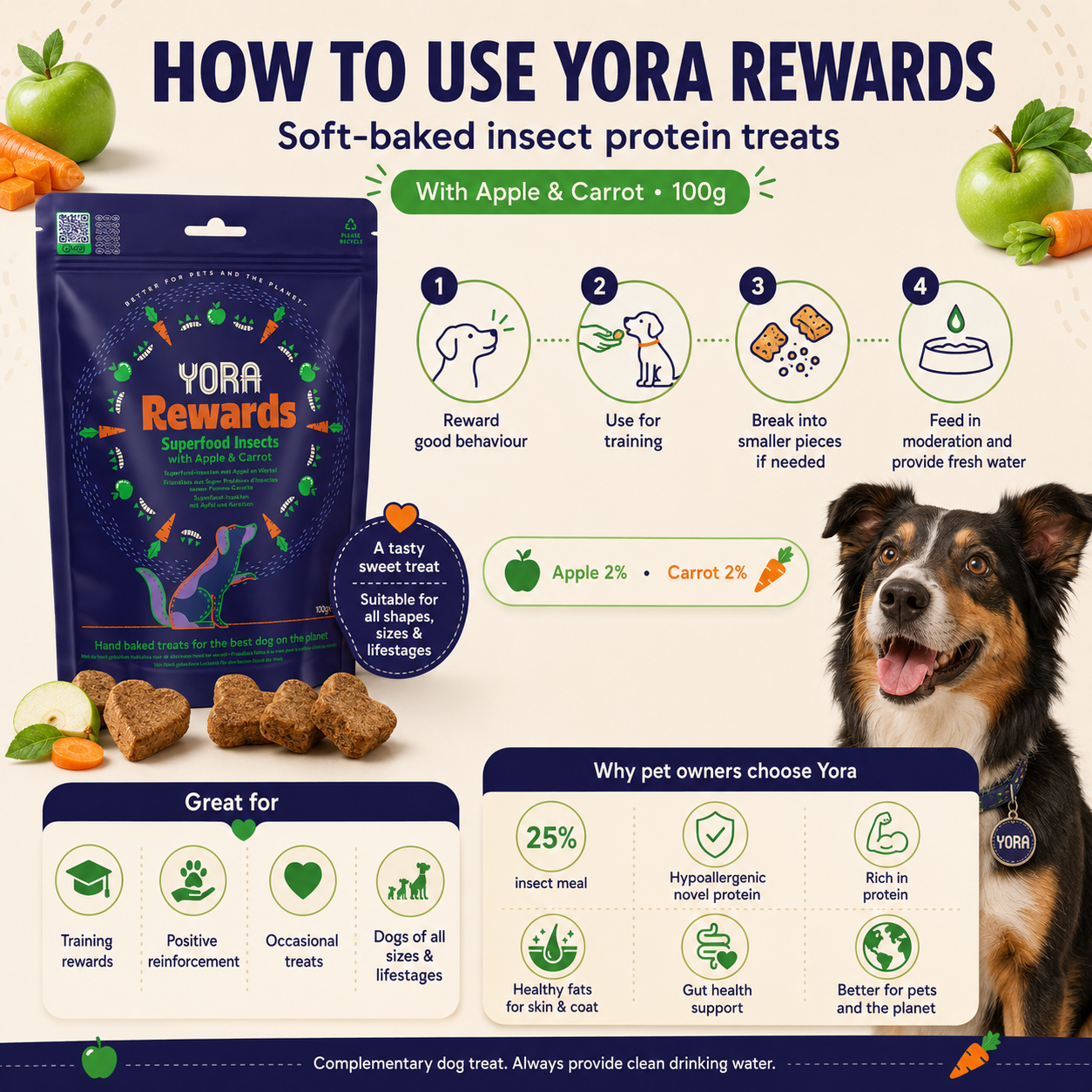 YORA Rewards Insect Protein Dog Treats Carrot & Apple 100g
