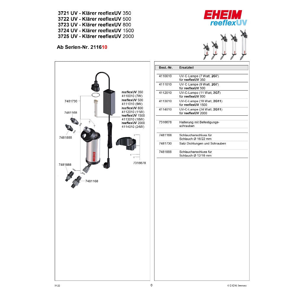 EHEIM Reeflex Inline UV Steriliser (350/500/850/1500)