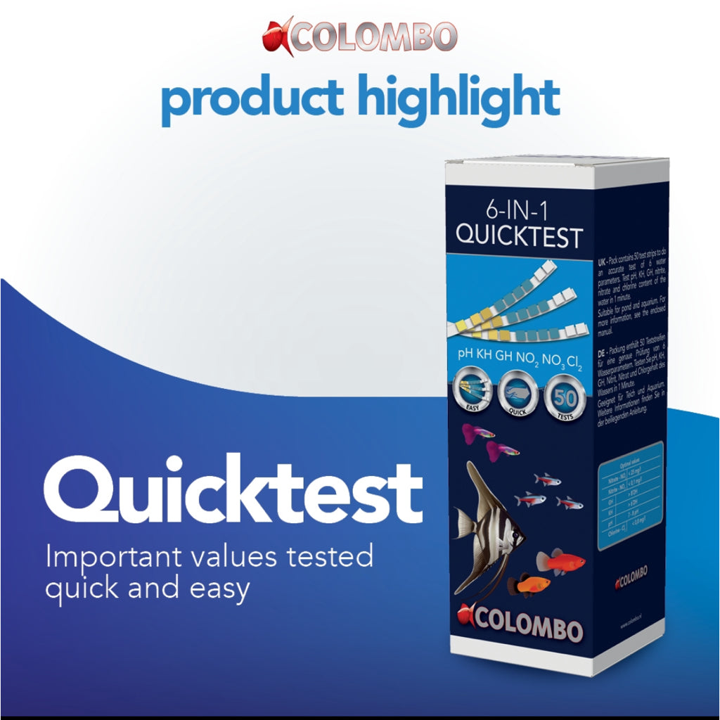Colombo Fresh Water Quicktest 6-in-1 50 Test Strips (Best Before Date May 2026)