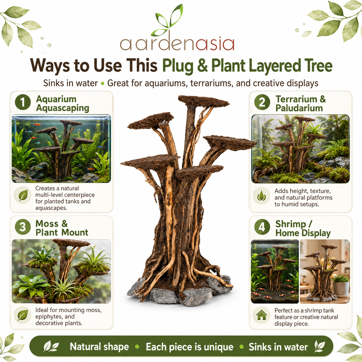 Plug & Plug Plant Series – Layered Natural Driftwood Décor for Aquarium