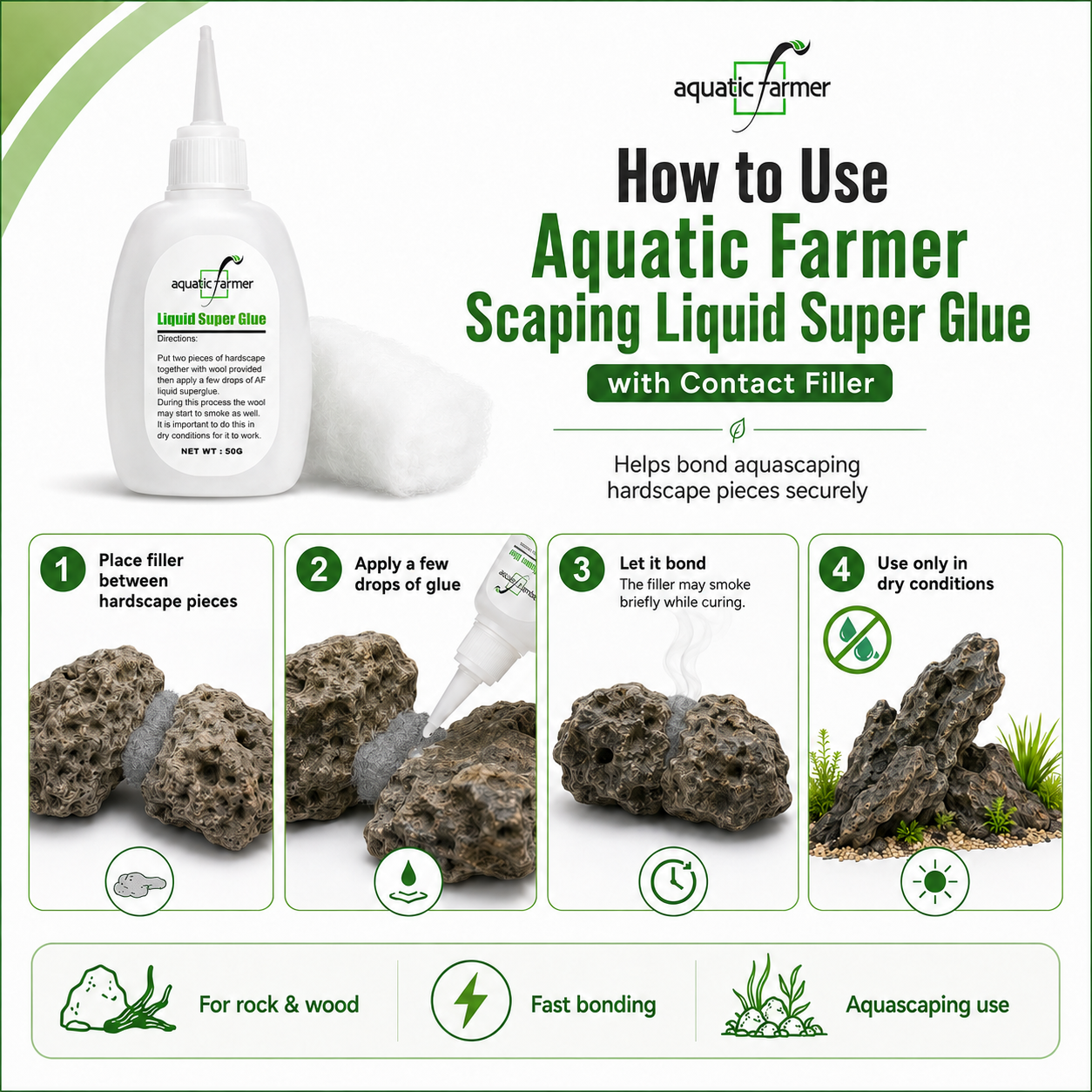 Aquatic Farmer Scaping Liquid Super glue with Contact Filler