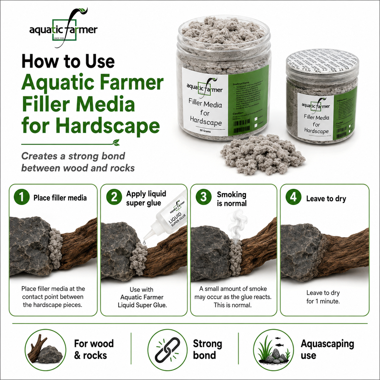 Filler Media for Hardscape by Aquatic Farmer (Creates a Strong Bond between wood/rocks)