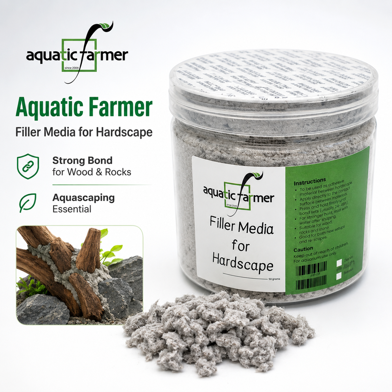 Filler Media for Hardscape by Aquatic Farmer (Creates a Strong Bond between wood/rocks)