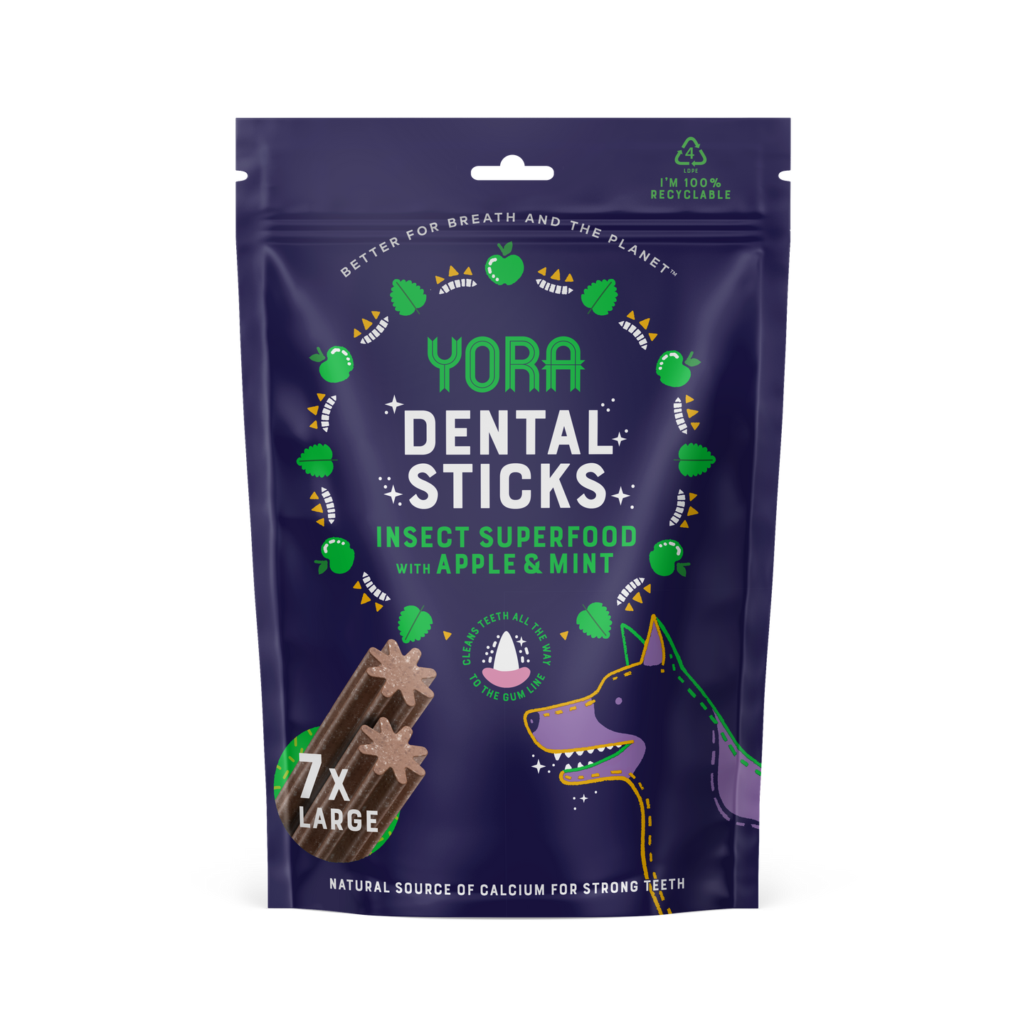 YORA Insect Protein Dental Sticks for Dogs Apple & Mint