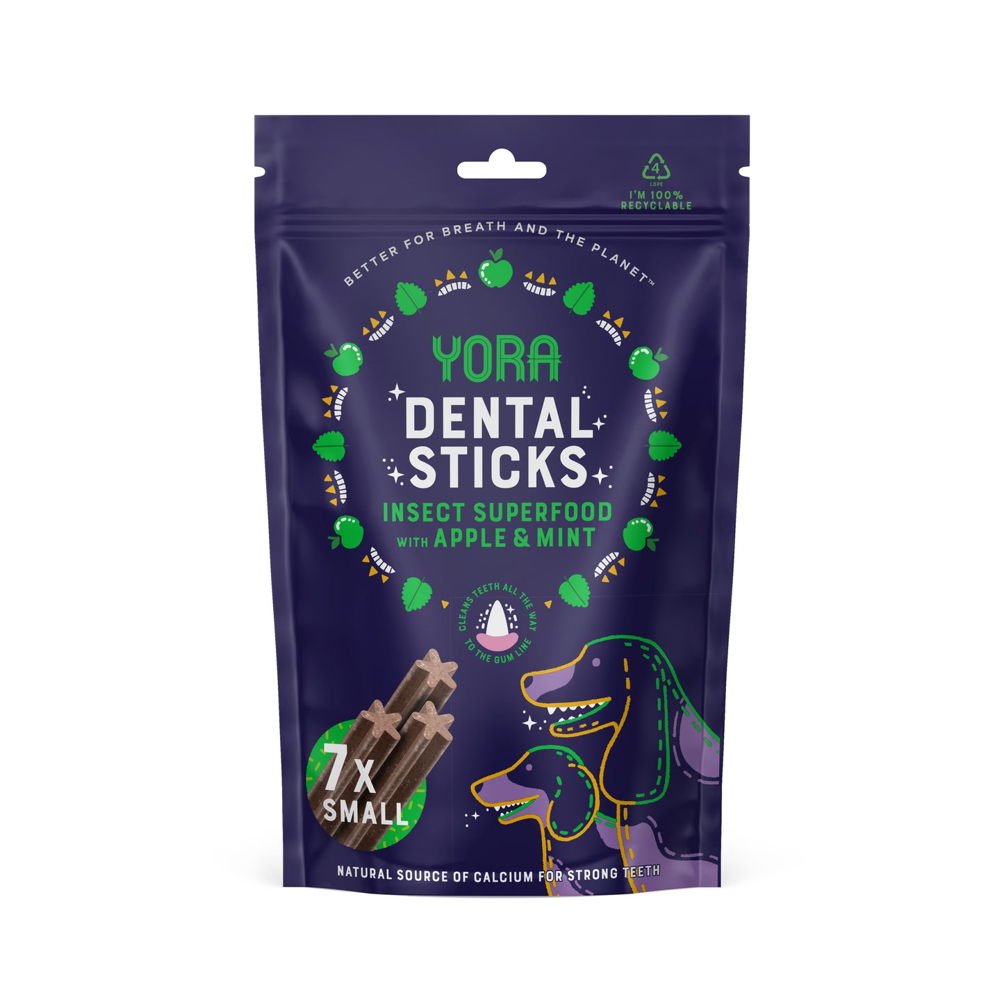 YORA Insect Protein Dental Sticks for Dogs Apple & Mint